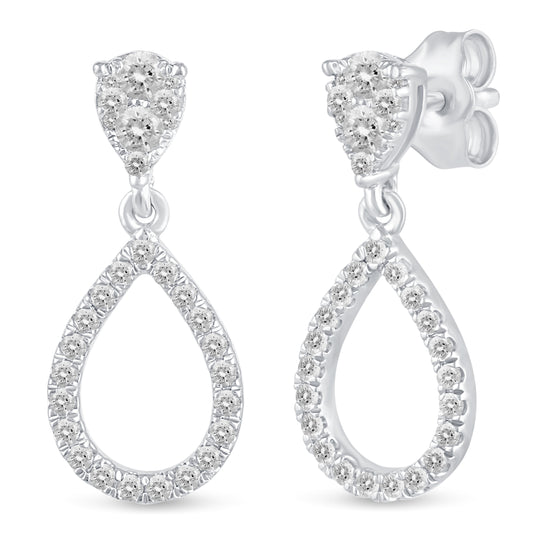 1/2 Ctw Natural Diamonds Double Teardrop Pear Shape Dangle Drop Earrings in 925 Sterling Silver birthday valentine&