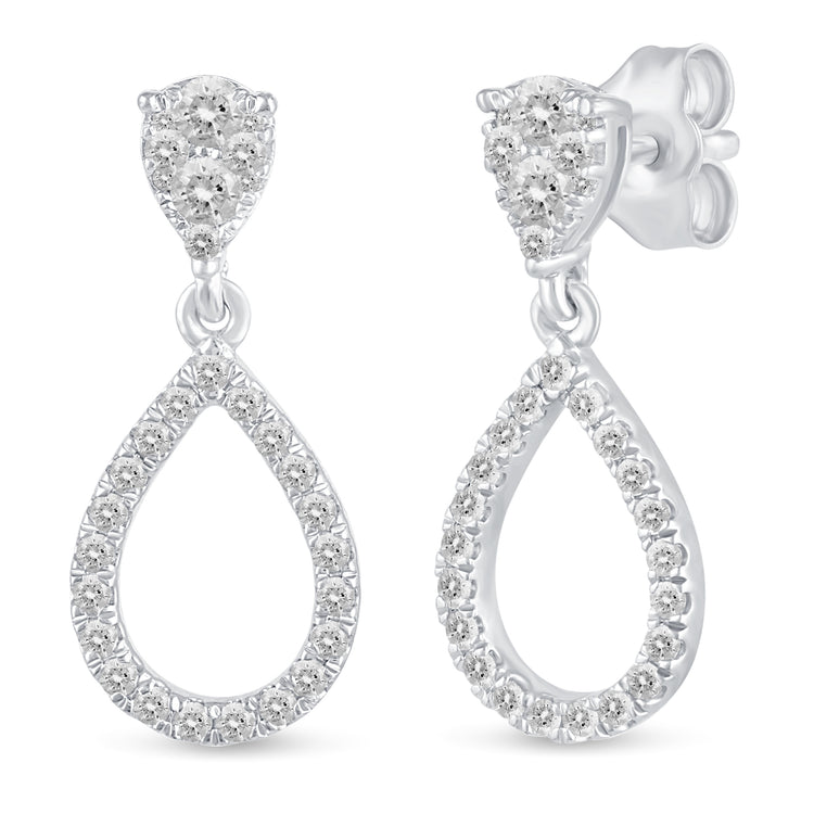 1/2 Ctw Natural Diamonds Double Teardrop Pear Shape Dangle Drop Earrings in 925 Sterling Silver birthday valentine&