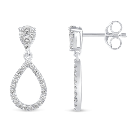 1/2 Ctw Natural Diamonds Double Teardrop Pear Shape Dangle Drop Earrings in 925 Sterling Silver birthday valentine&