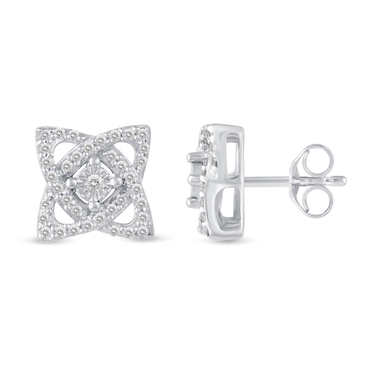 1/4Ct Diamond Open Petal Flower Stud Earrings Set in 925 Sterling Silver