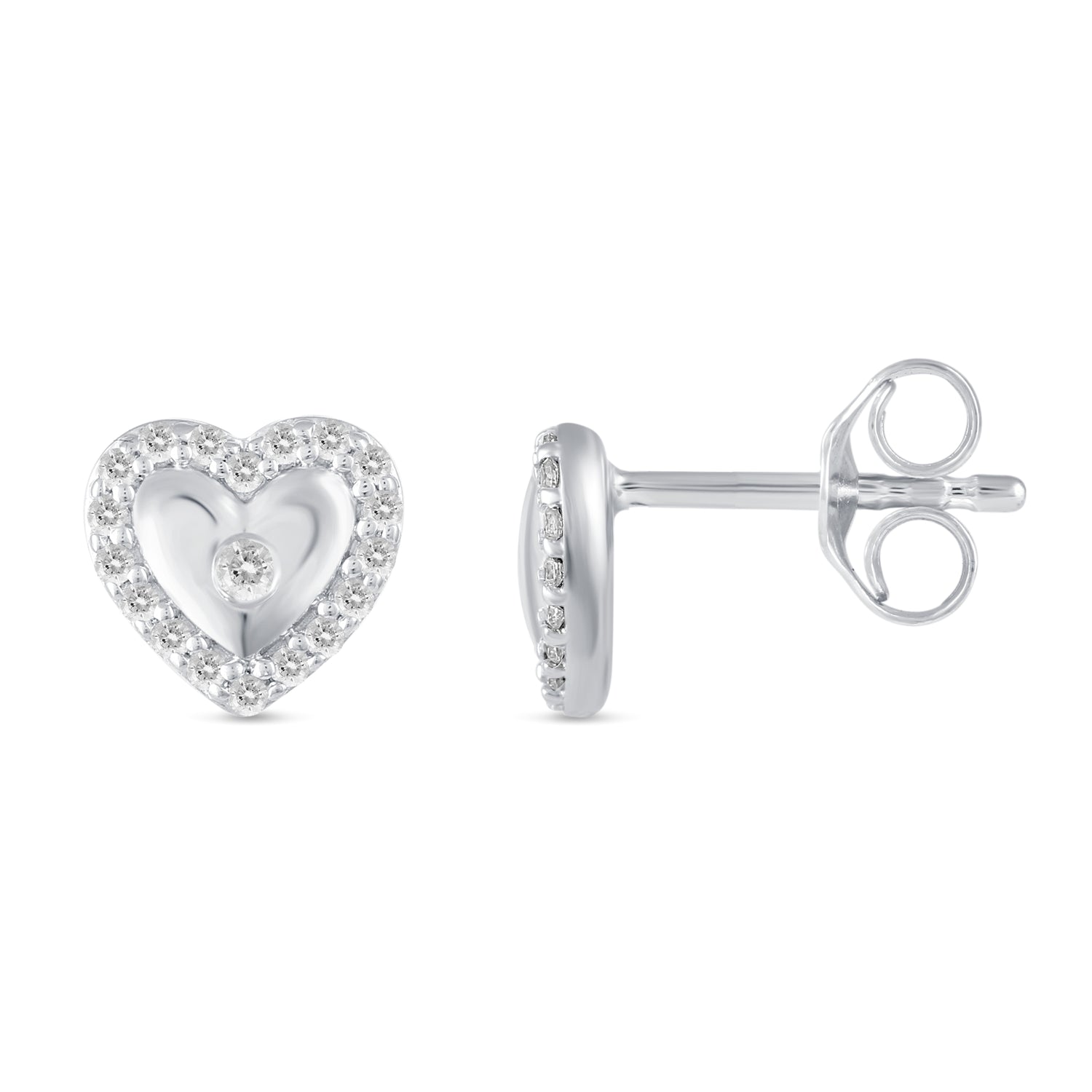 Set of 2 : 3/8 CT TW Diamond Puff Halo Heart Pendant & Earrings in 925 Sterling Silver