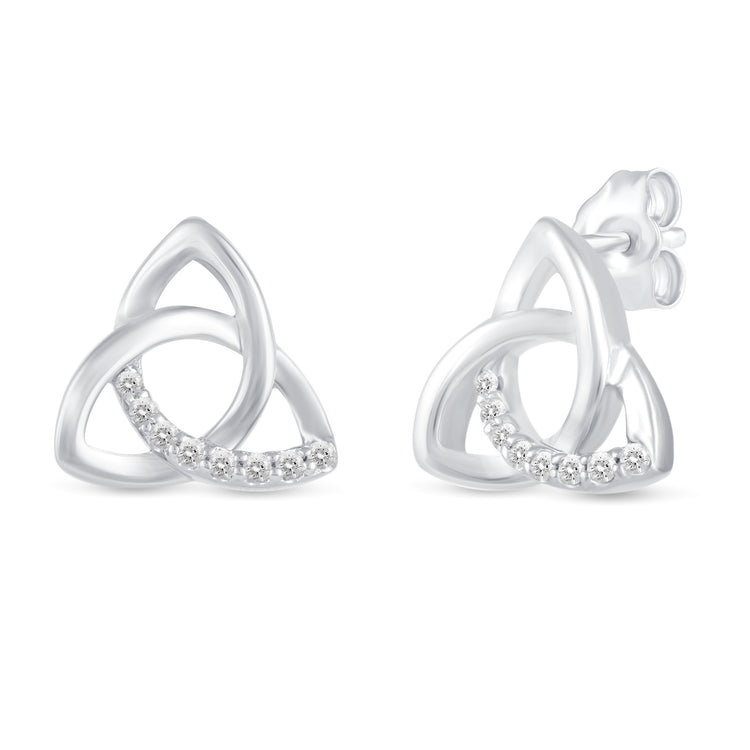 1/10Ct Diamond Trinity Knot Triquetra Stud Earrings Set in 925 Sterling Silver