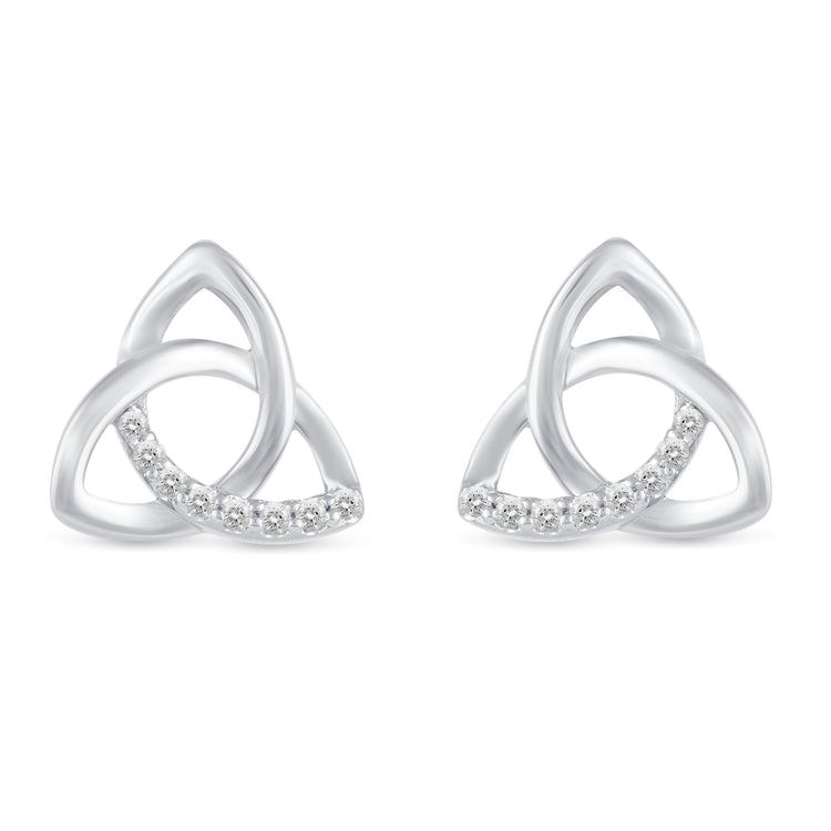 1/10Ct Diamond Trinity Knot Triquetra Stud Earrings Set in 925 Sterling Silver