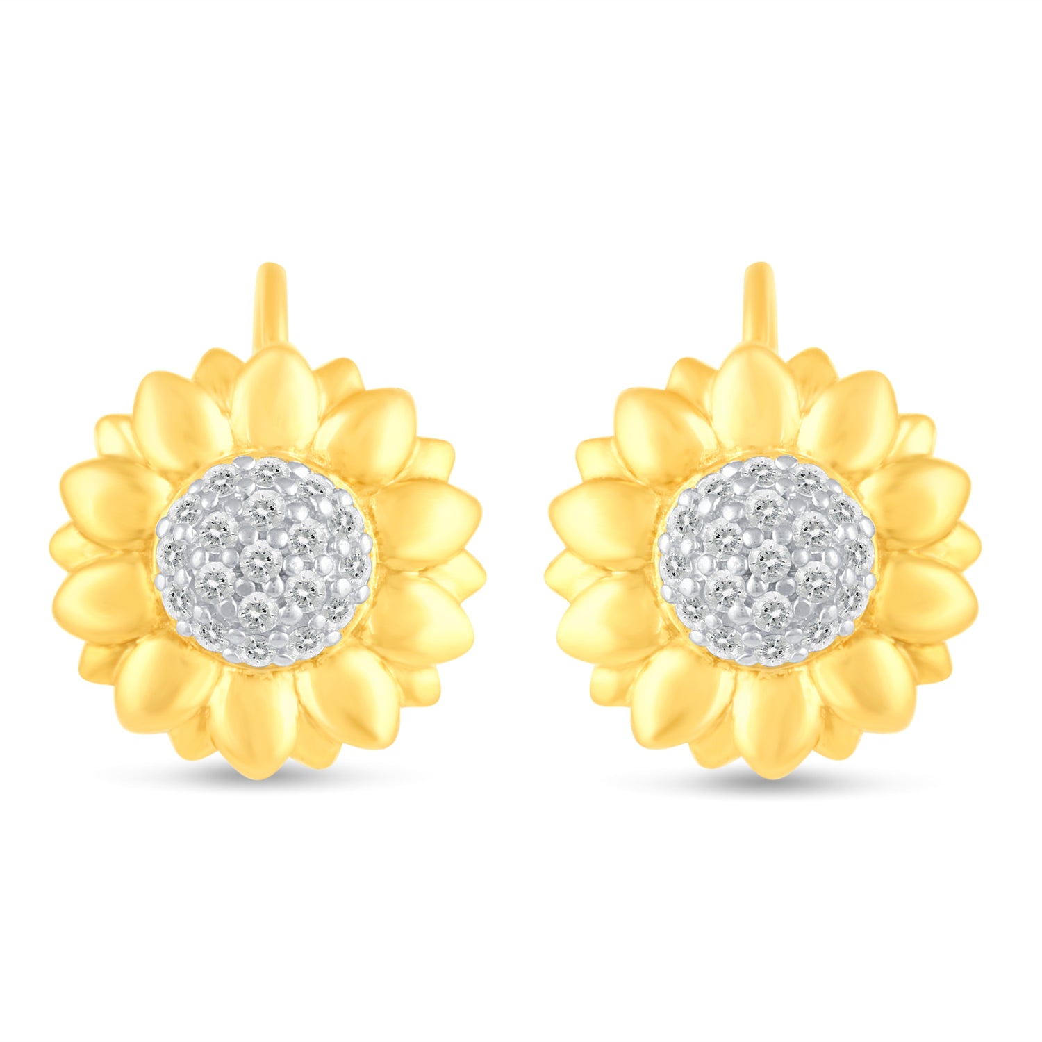 1 1/4 Cttw Diamond Sunflower Hoop Earrings set in 925 Sterling Silver
