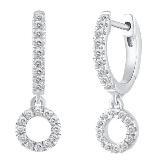 1/3 Ctw Natural Diamonds Circle Dangle Drop Hoop Earrings in 925 Sterling Silver