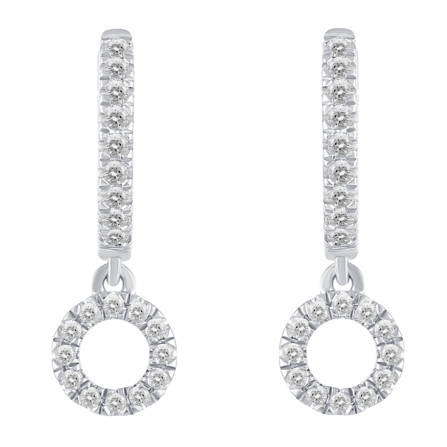 1/3 Ctw Natural Diamonds Circle Dangle Drop Hoop Earrings in 925 Sterling Silver