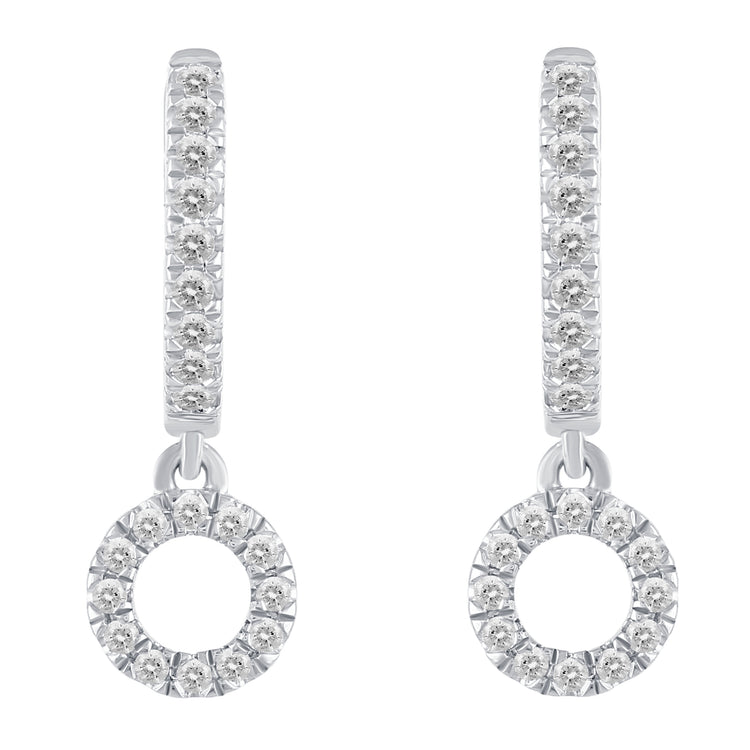 1/3 Ctw Natural Diamonds Circle Dangle Drop Hoop Earrings in 925 Sterling Silver
