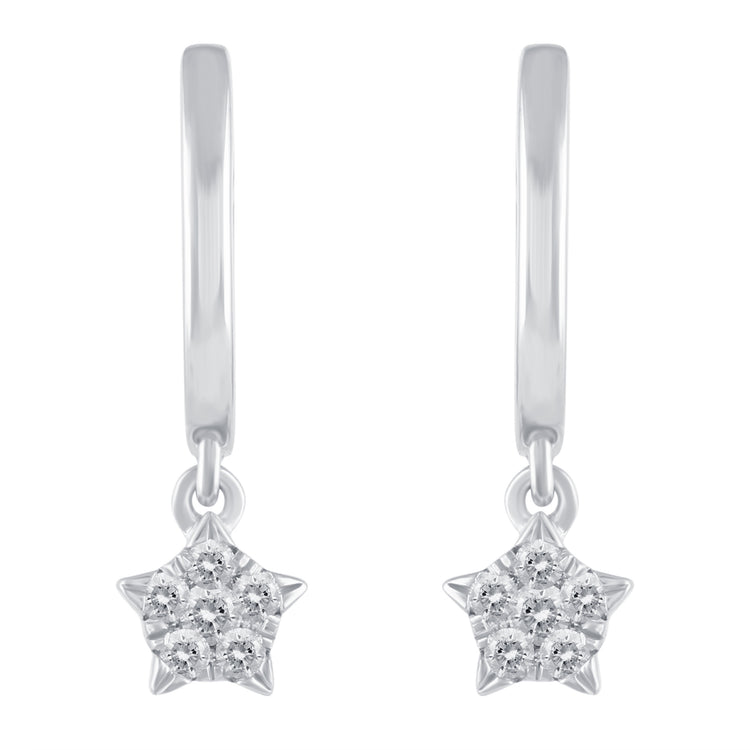 1/5 Ctw Natural Diamonds Star Dangle Drop Hoop Earrings in 925 Sterling Silver