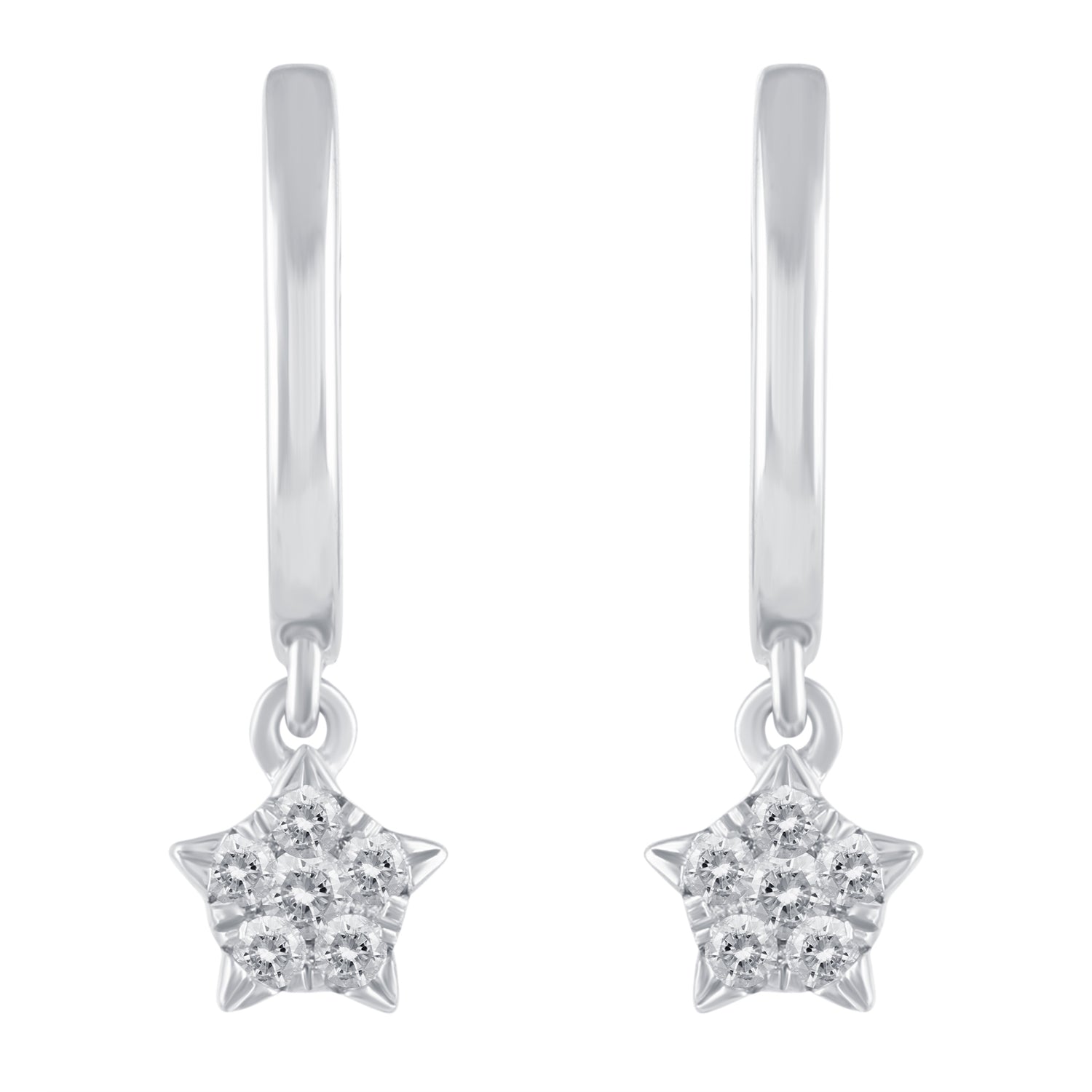 1/5 Ctw Natural Diamonds Star Dangle Drop Hoop Earrings in 925 Sterling Silver