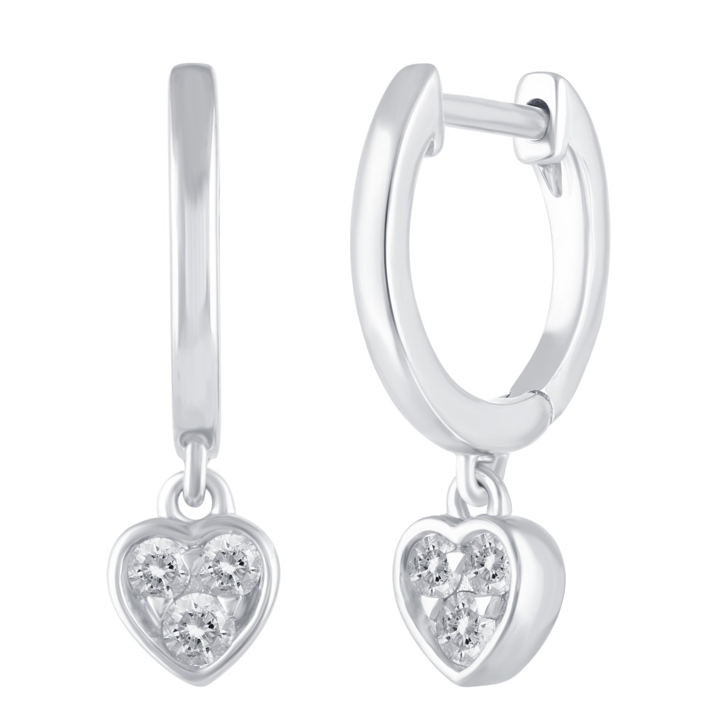 1/5 Ctw Natural Diamonds Heart Dangle Drop Hoop Earrings in 925 Sterling Silver