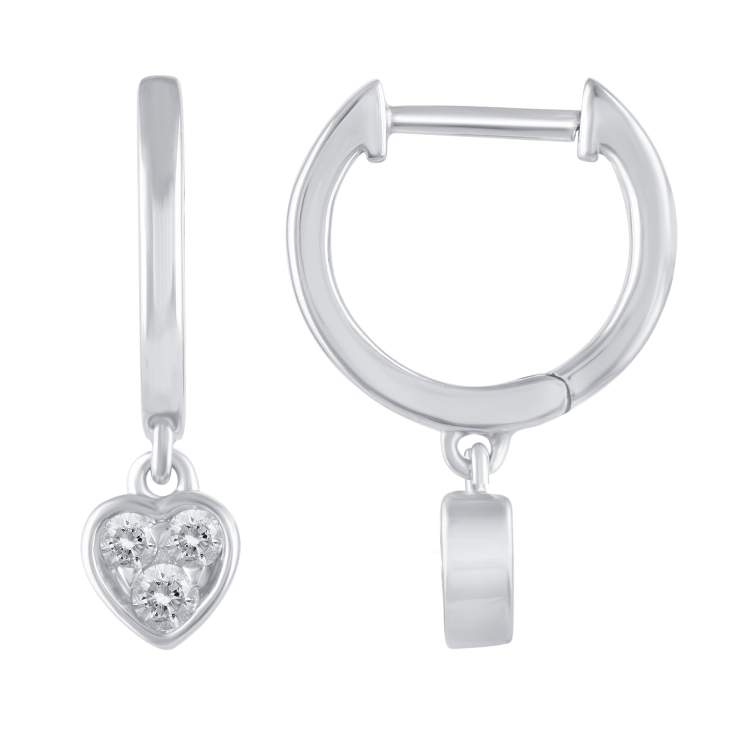 1/5 Ctw Natural Diamonds Heart Dangle Drop Hoop Earrings in 925 Sterling Silver
