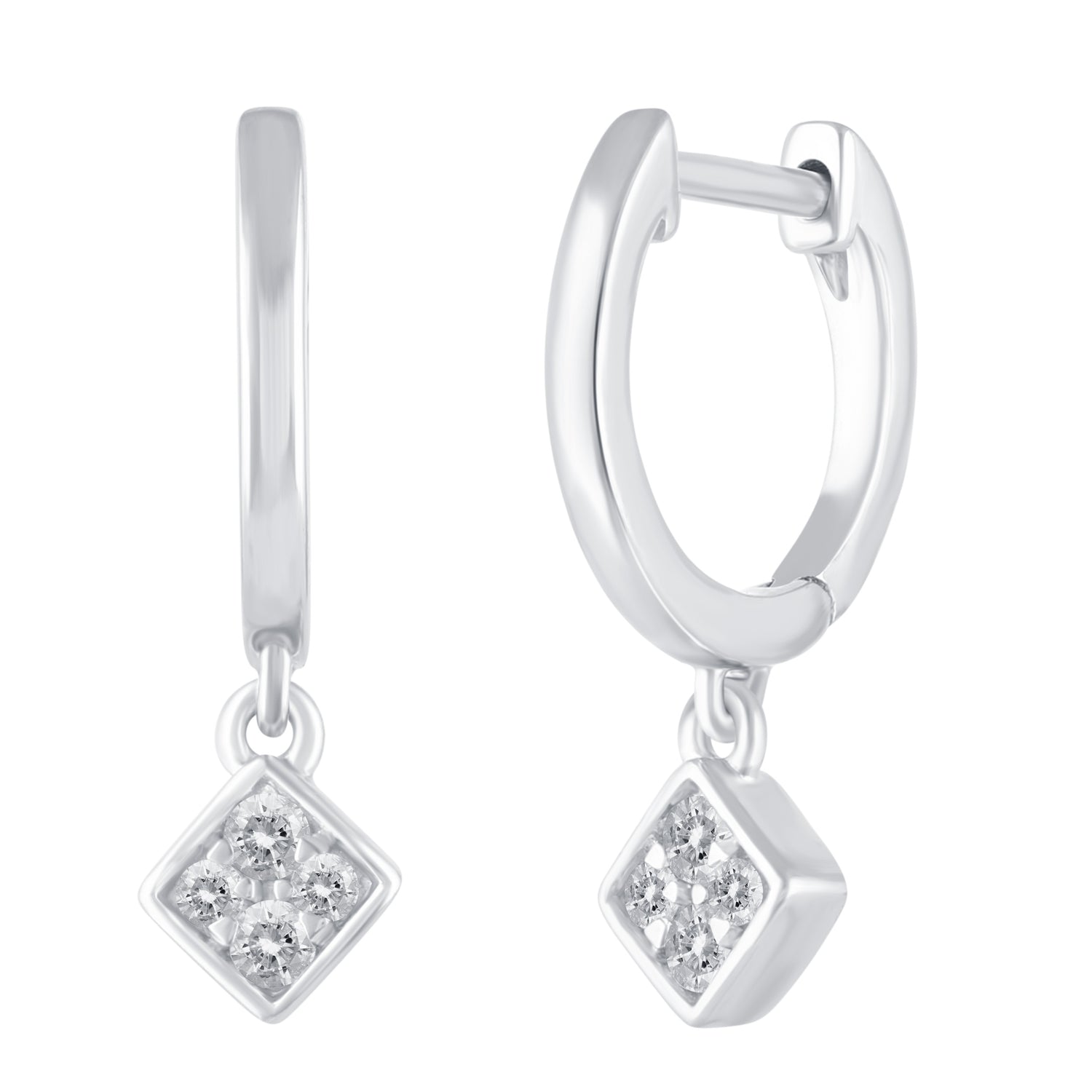 1/6 Ctw Natural Diamonds Sqaure Dangle Drop Hoop Earrings in 925 Sterling Silver