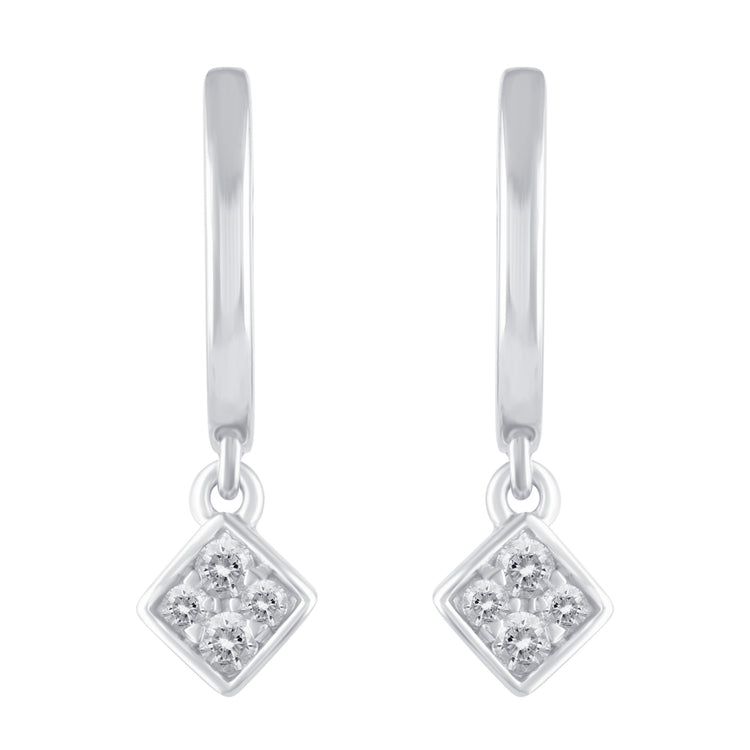 1/6 Ctw Natural Diamonds Sqaure Dangle Drop Hoop Earrings in 925 Sterling Silver