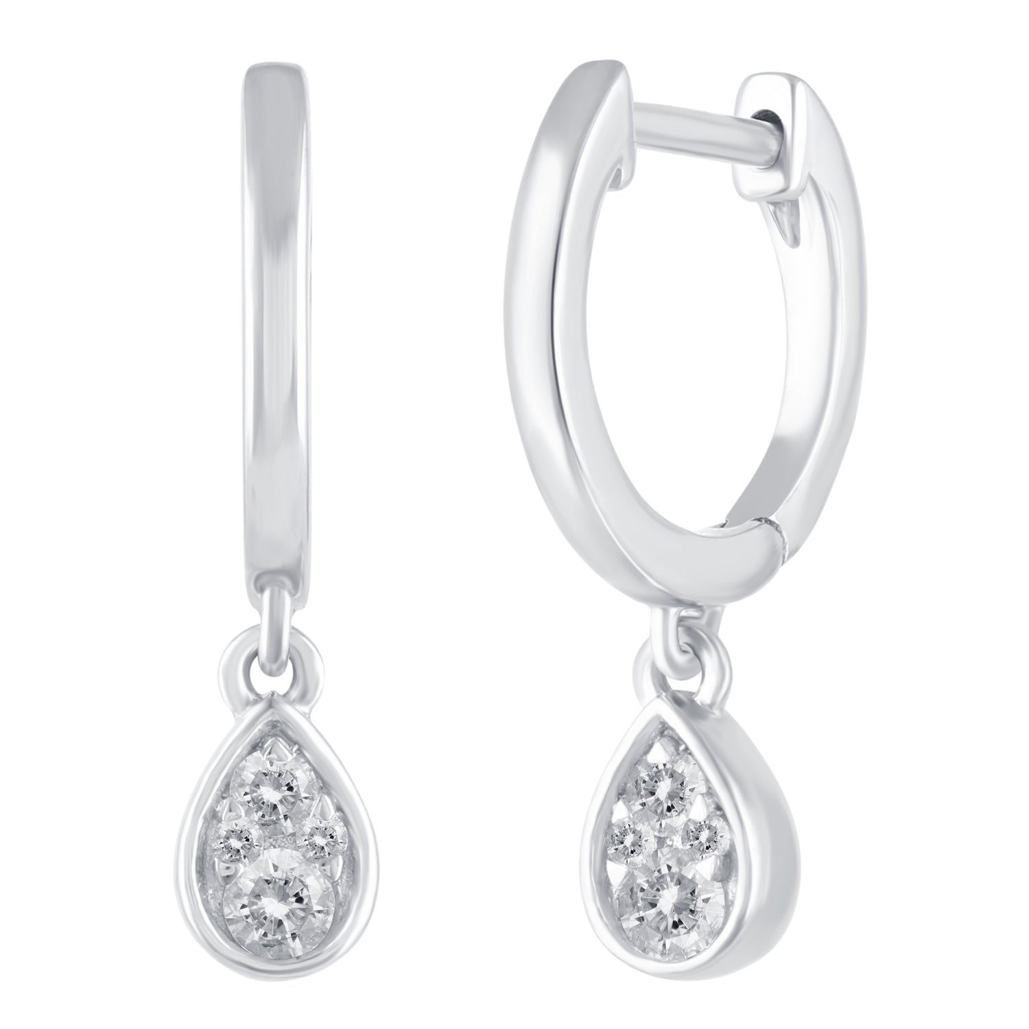 1/5 Ctw Natural Diamonds Pear Teardrop Dangle Drop Hoop Earrings in 925 Sterling Silver