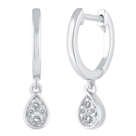 1/5 Ctw Natural Diamonds Pear Teardrop Dangle Drop Hoop Earrings in 925 Sterling Silver