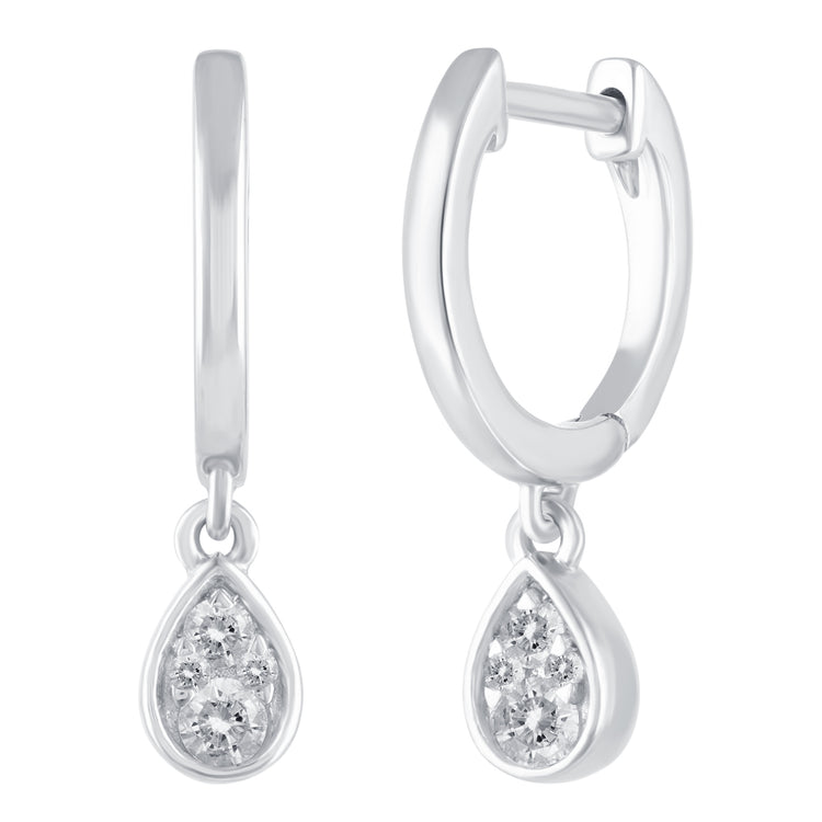 1/5 Ctw Natural Diamonds Pear Teardrop Dangle Drop Hoop Earrings in 925 Sterling Silver