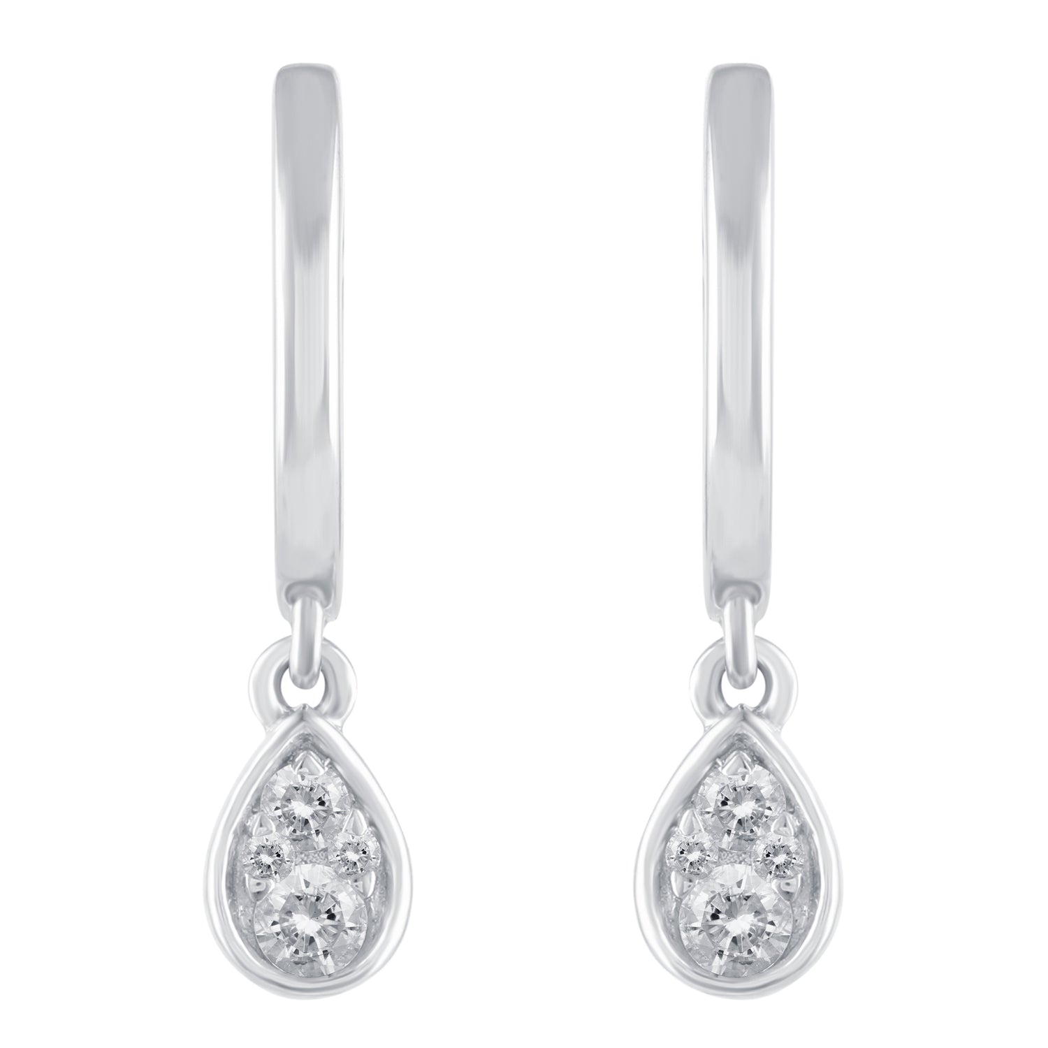 1/5 Ctw Natural Diamonds Pear Teardrop Dangle Drop Hoop Earrings in 925 Sterling Silver