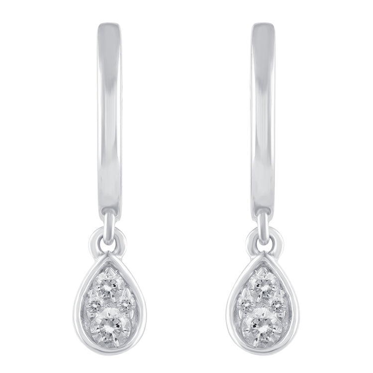 1/5 Ctw Natural Diamonds Pear Teardrop Dangle Drop Hoop Earrings in 925 Sterling Silver