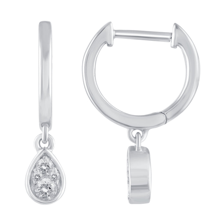 1/5 Ctw Natural Diamonds Pear Teardrop Dangle Drop Hoop Earrings in 925 Sterling Silver