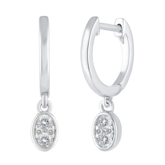 1/5 Ctw Natural Diamonds Oval Dangle Drop Hoop Earrings in 925 Sterling Silver