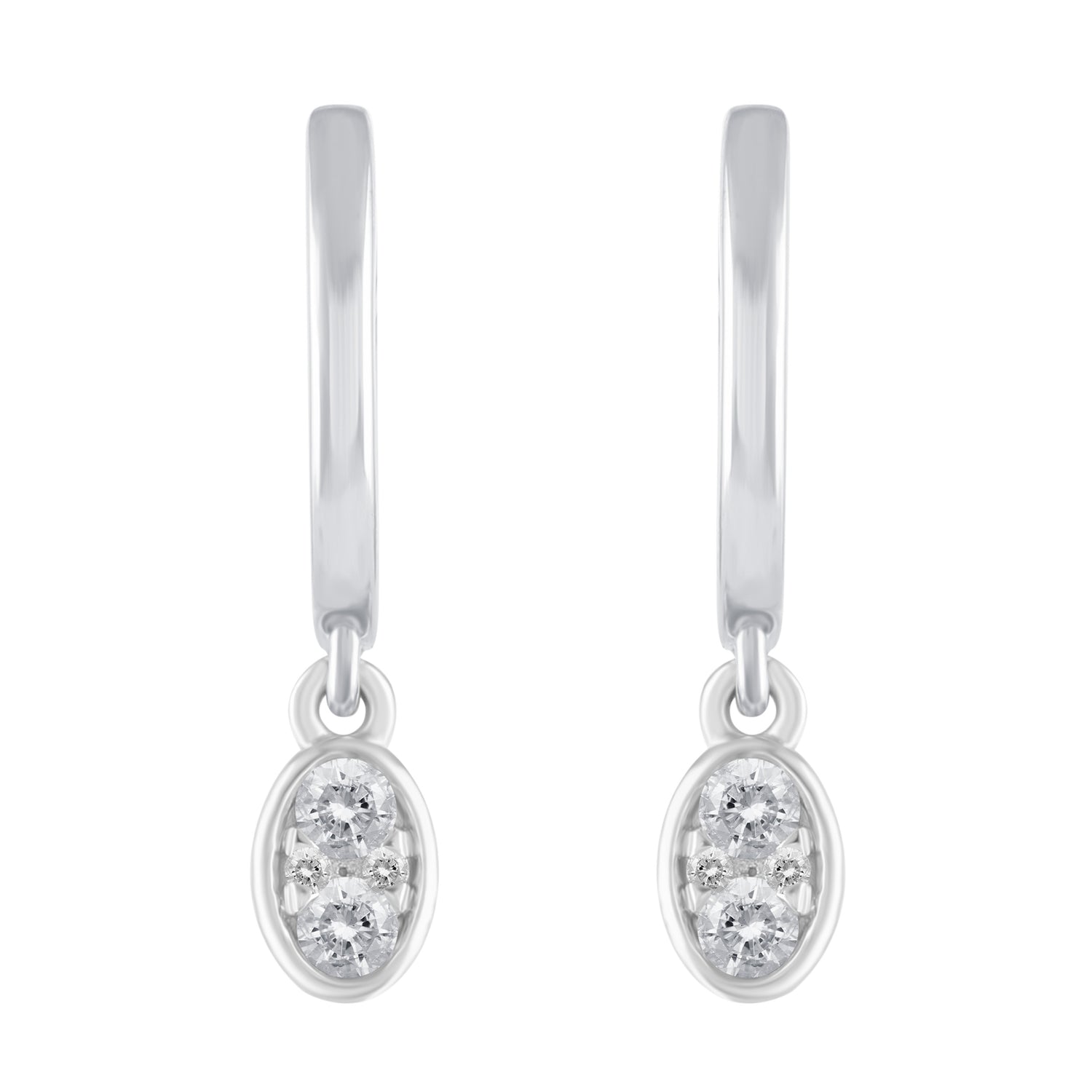 1/5 Ctw Natural Diamonds Oval Dangle Drop Hoop Earrings in 925 Sterling Silver