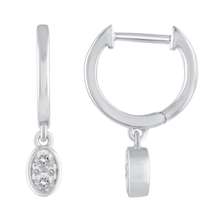 1/5 Ctw Natural Diamonds Oval Dangle Drop Hoop Earrings in 925 Sterling Silver