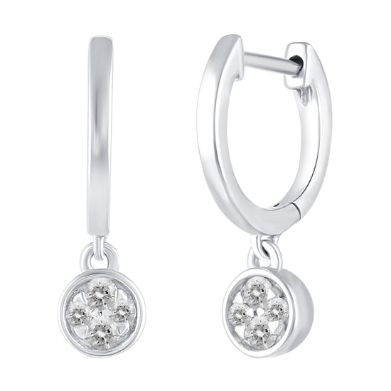 1/5 Ctw Natural Diamonds Round Dangle Drop Hoop Earrings in 925 Sterling Silver