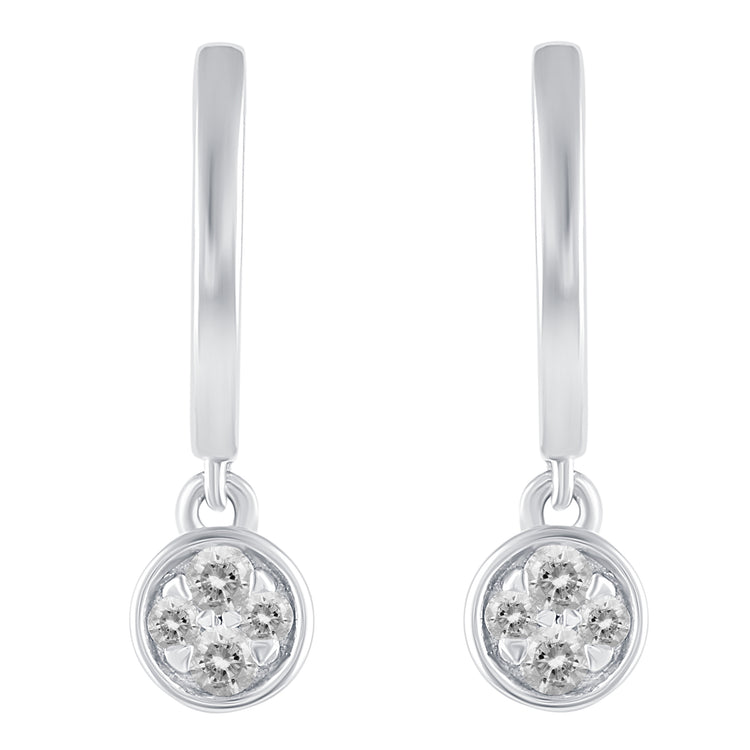 1/5 Ctw Natural Diamonds Round Dangle Drop Hoop Earrings in 925 Sterling Silver