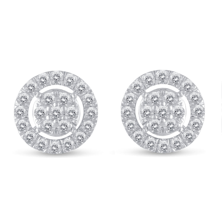 1/2Ct Diamond Halo Circle Stud Earrings Set in 925 Sterling Silver