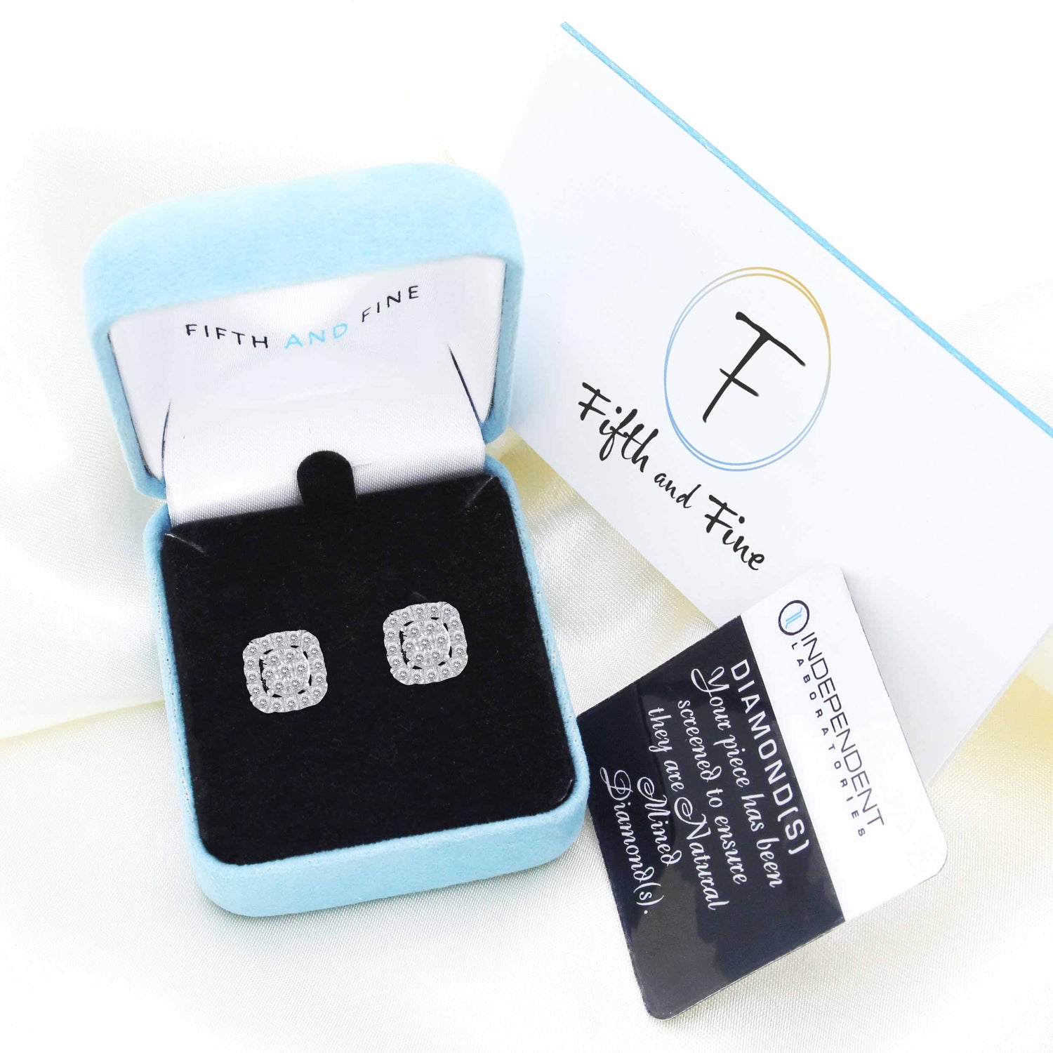 1/2Ct Diamond Halo Square Stud Earrings Set in 925 Sterling Silver