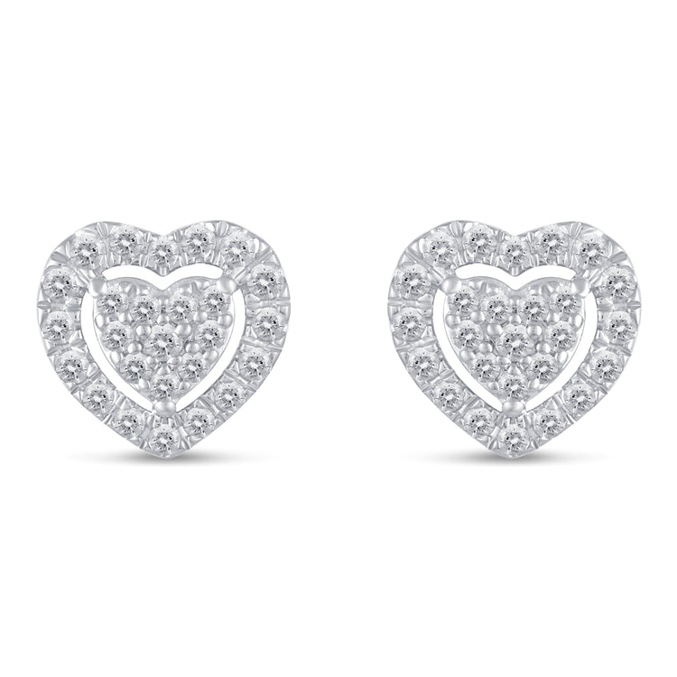 1/2Ct Diamond Halo Heart Stud Earrings Set in 925 Sterling Silver