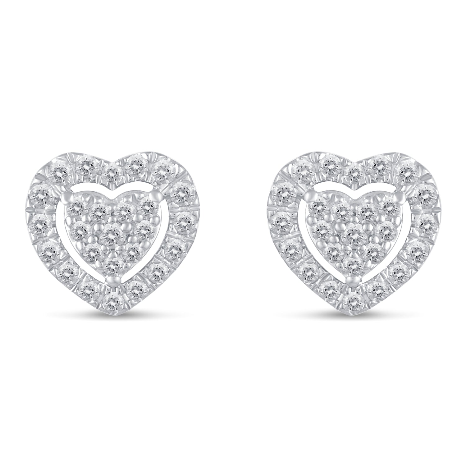 1/2Ct Diamond Halo Heart Stud Earrings Set in 925 Sterling Silver