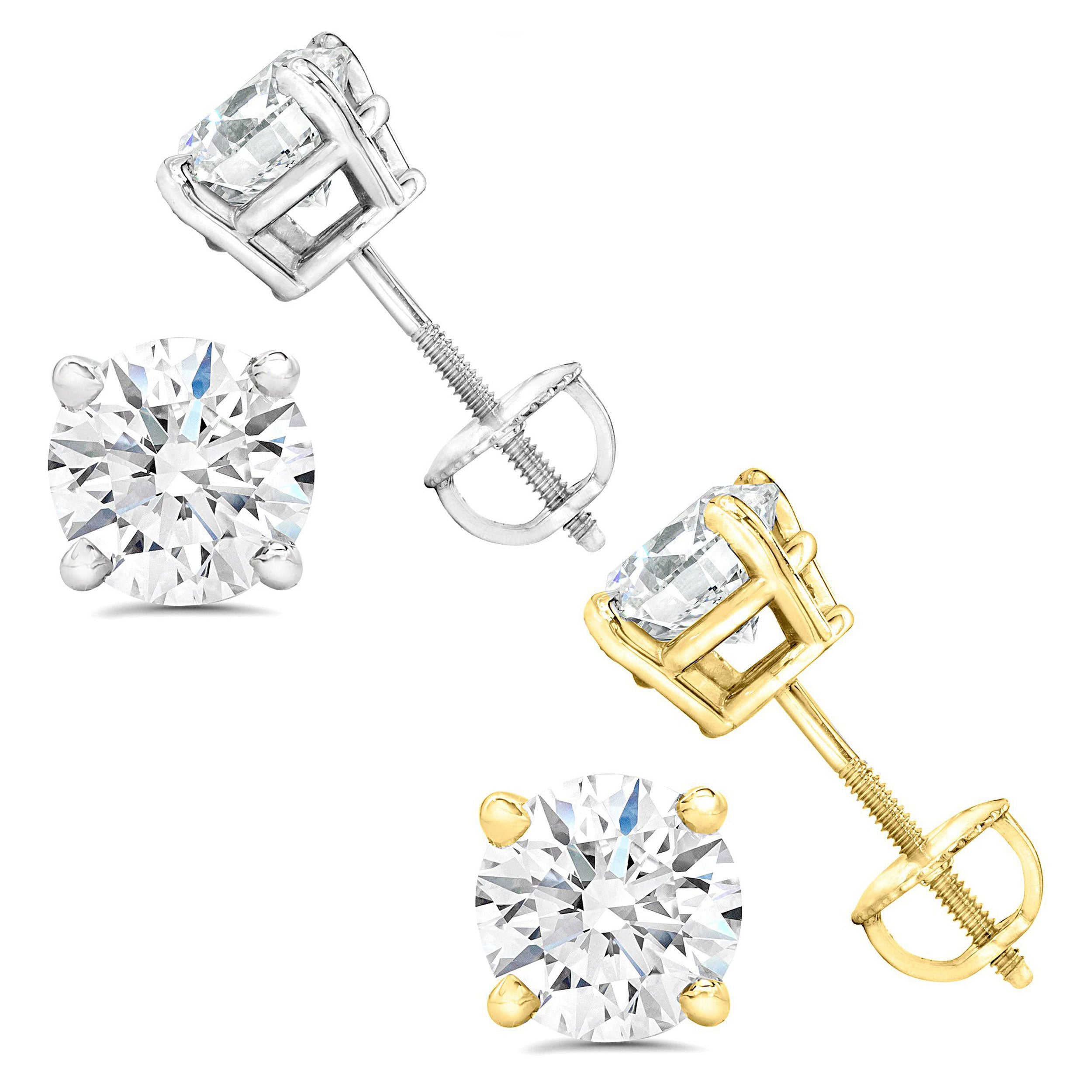 Certified (SI2-I1) 1/5ct TW to 2.00ct TW Natural Diamond Earrings-14K  Gold-Screw Back