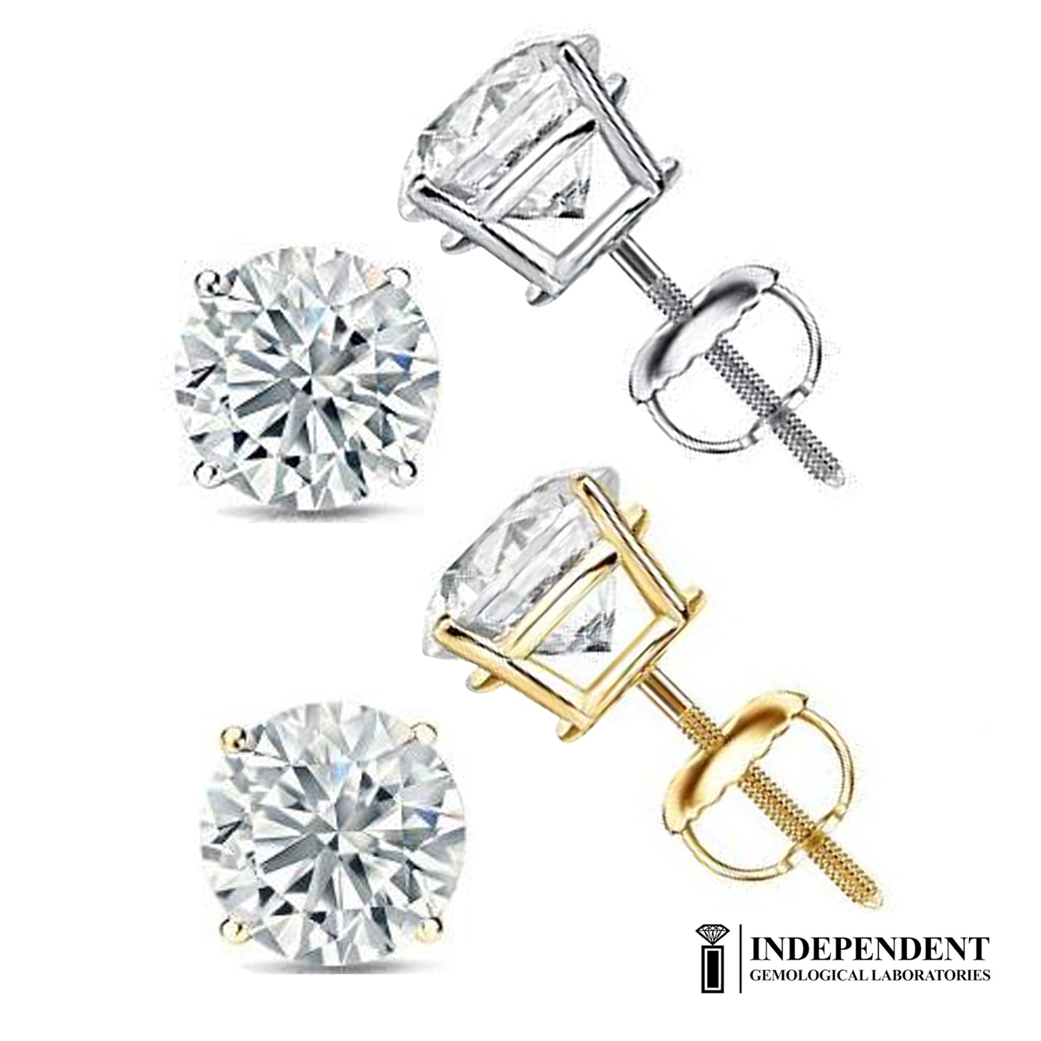 I.G.L Certified 1/2 ~ 1/4 Cttw Diamond Stud Earrings set in 14K White / Yellow Goldfine jewelry