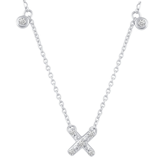 Letter X Initial 1/20 Cttw Natural Diamond Pendant Necklace set in 925 Sterling Silver