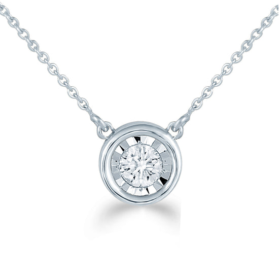 14K Gold Bezel Set 1/6 Carat TW Natural Round Diamond Pendant Necklace in White, Rose or Yellow Gold