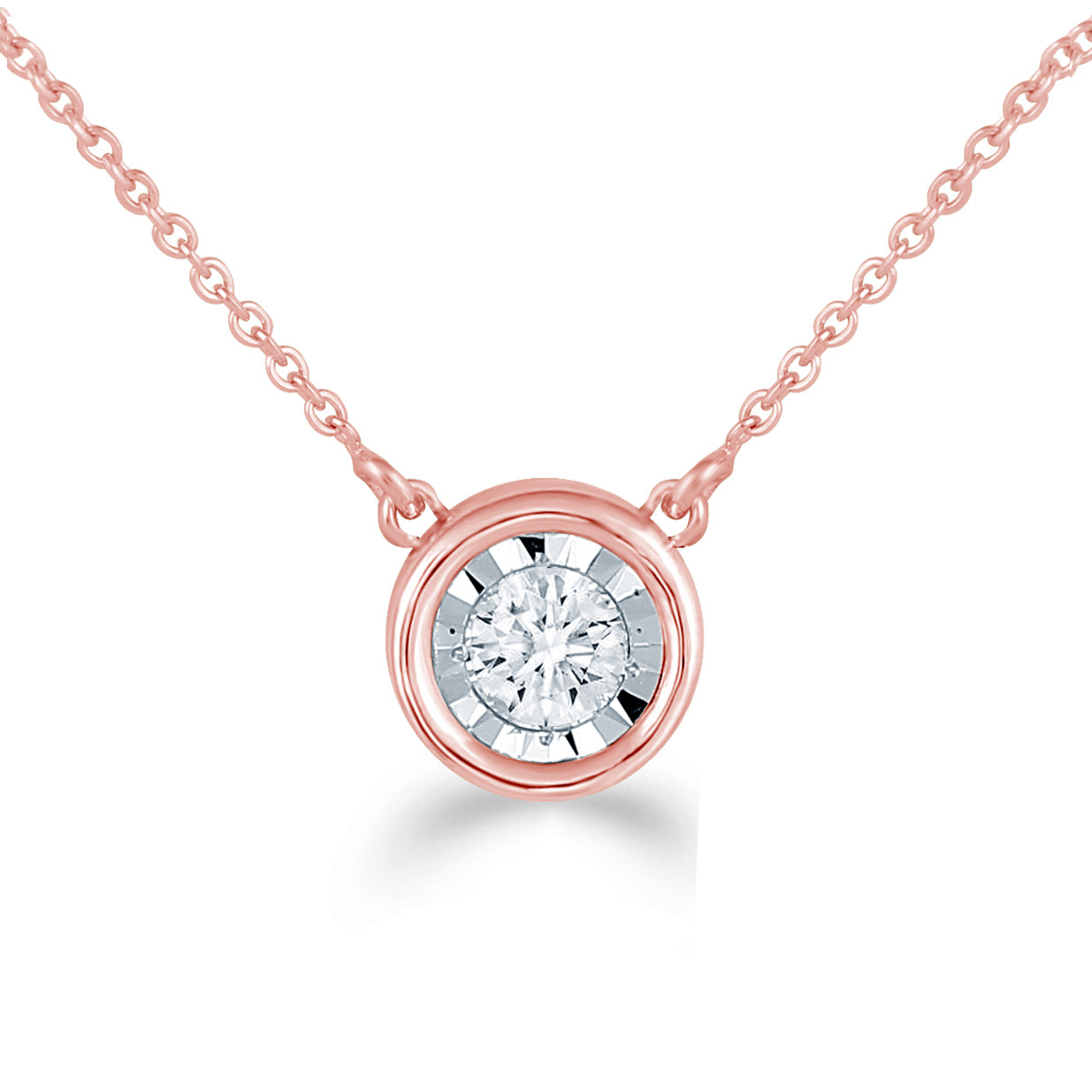 14K Gold Bezel Set 1/6 Carat TW Natural Round Diamond Pendant Necklace in White, Rose or Yellow Gold