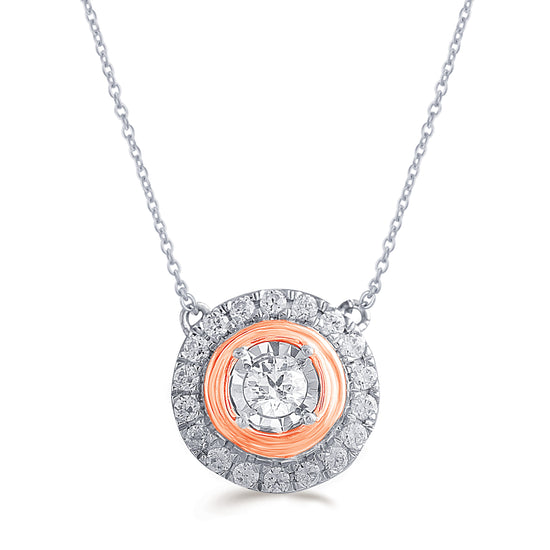 1/4CT TW Diamond Round Halo Necklace in Sterling silver & 10K Rose