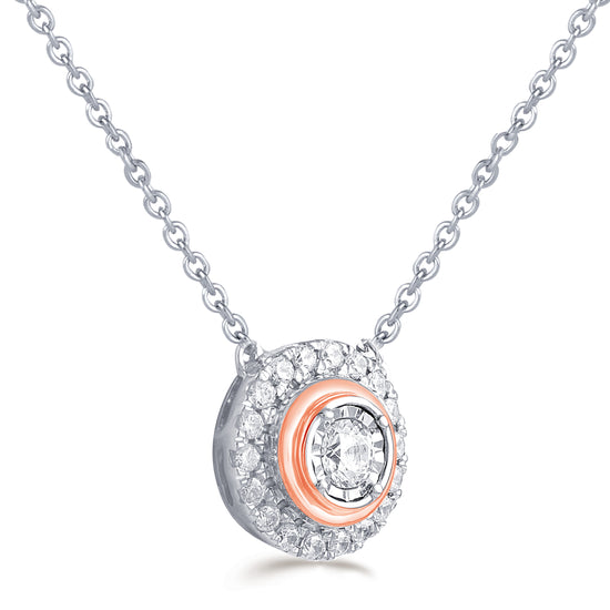 1/4CT TW Diamond Round Halo Necklace in Sterling silver & 10K Rose