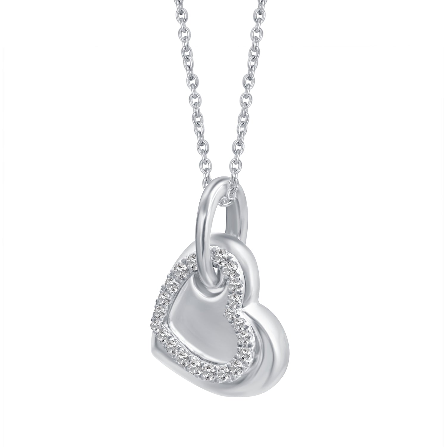 1/10 Cttw Diamond Double Heart Necklace in 14K White Gold 