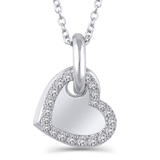 1/10 Cttw Diamond Double Heart Necklace in 14K White Gold 