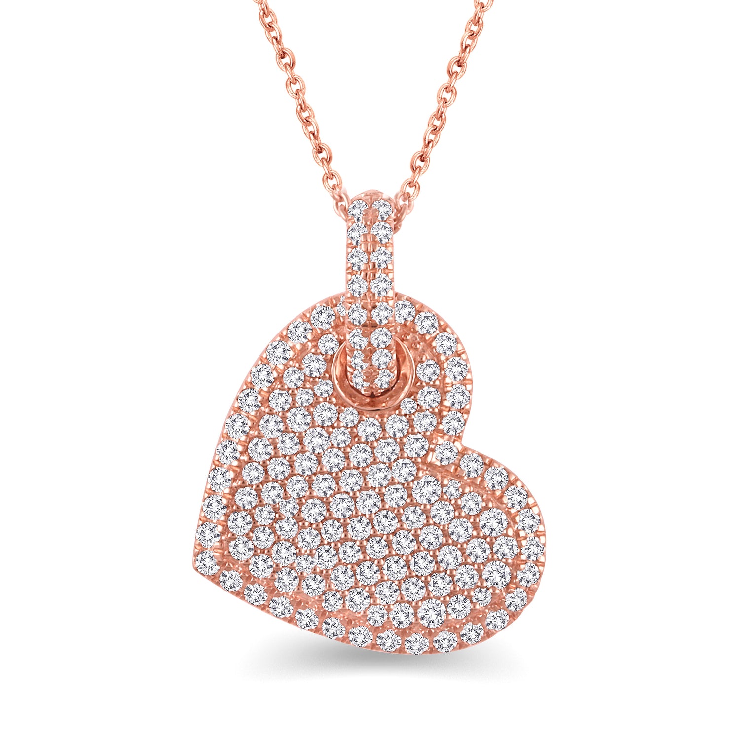 1.00 Cttw Diamond Pave Heart Pendant Necklace in 14K Rose Gold