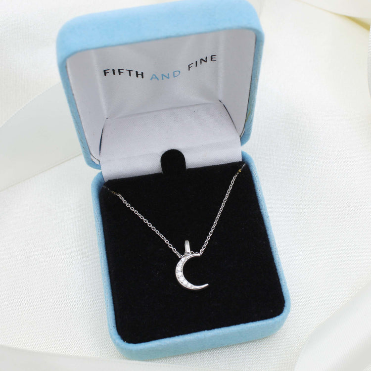 Crescent Moon 1/20 Cttw Natural Diamond Pendant Necklace set in 925 Sterling Silver
