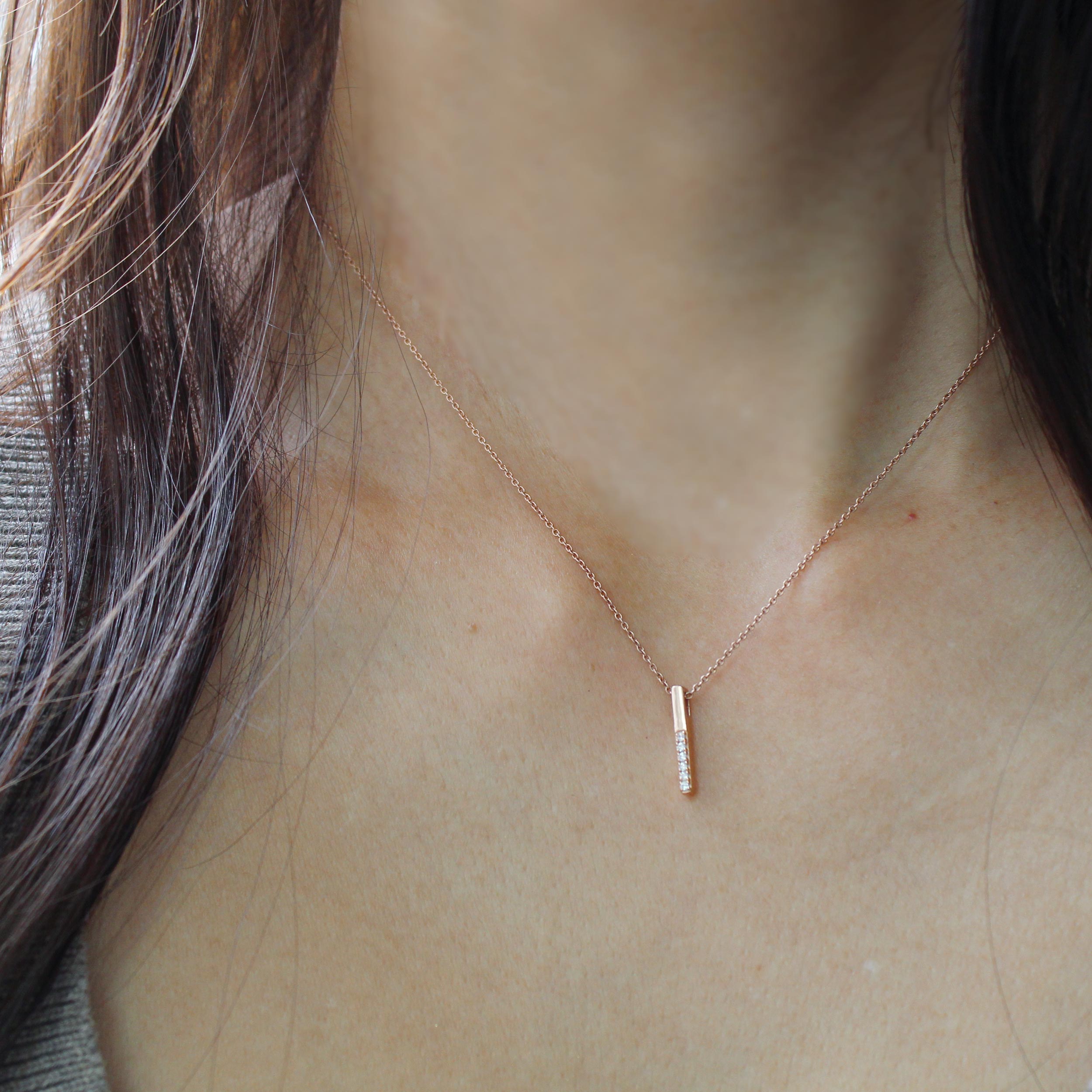 Fingerprint Bar Necklace, Rose Gold, Vertical | Dimples
