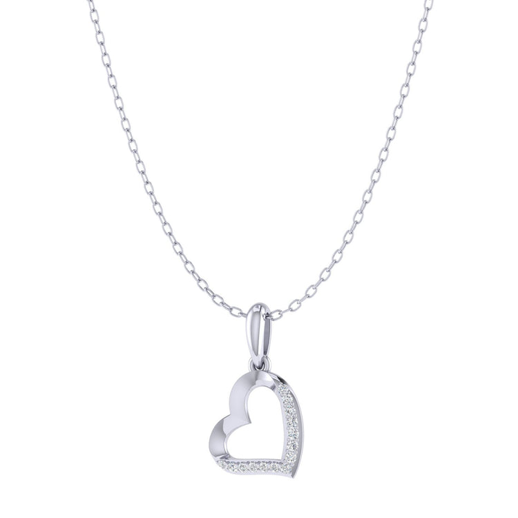 Open Floating Heart 1/20 Cttw Natural Diamond Pendant Necklace set in 925 Sterling Silver