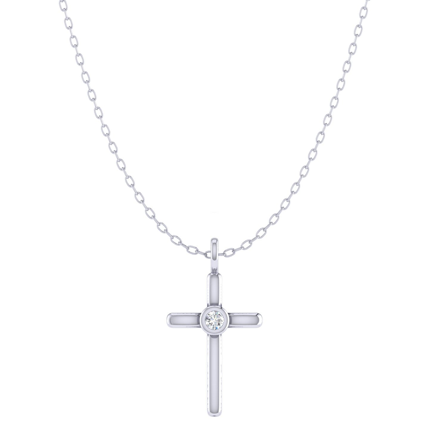 Simple Cross 1/20 Cttw Natural Diamond Pendant Necklace set in 925 Sterling Silver