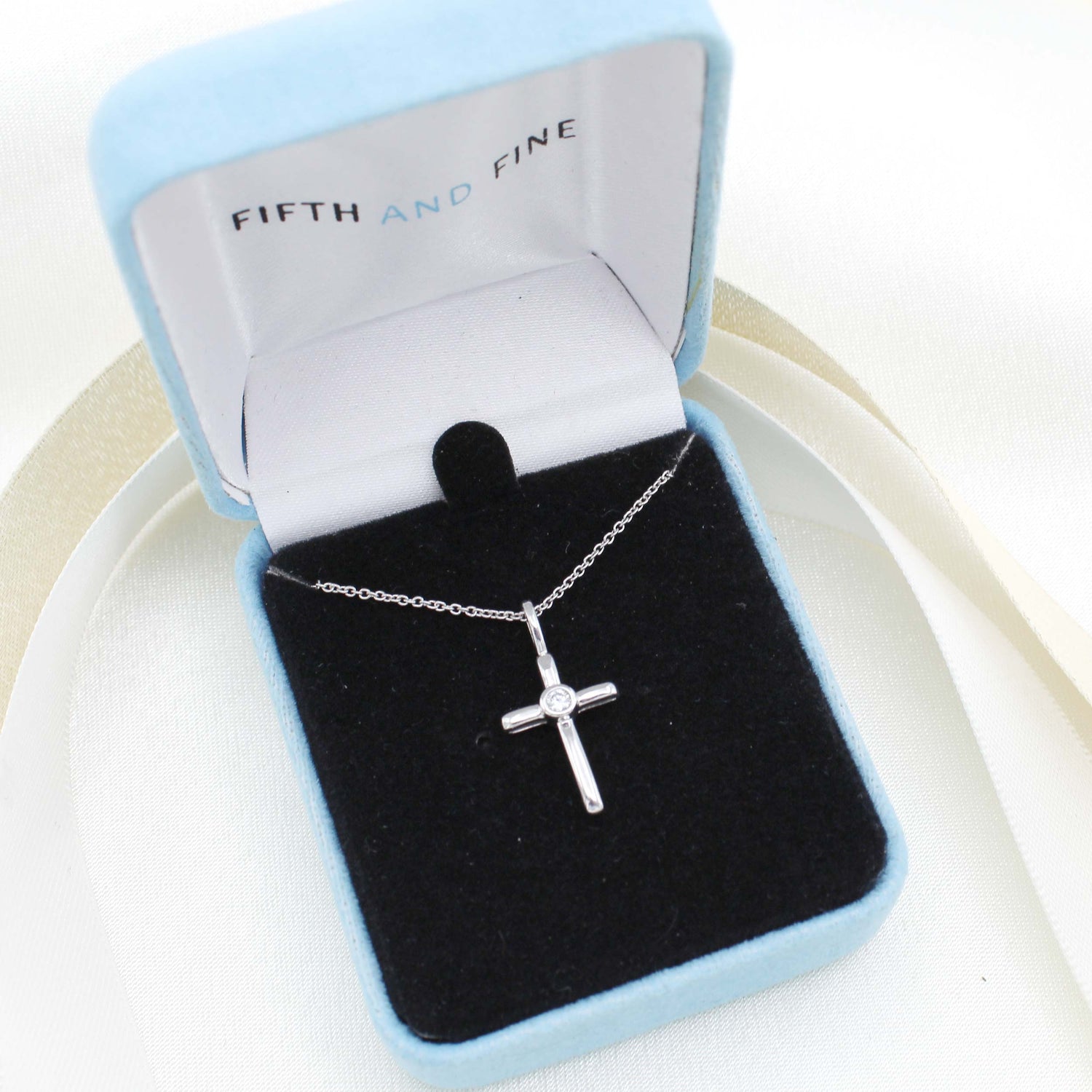 Simple Cross 1/20 Cttw Natural Diamond Pendant Necklace set in 925 Sterling Silver
