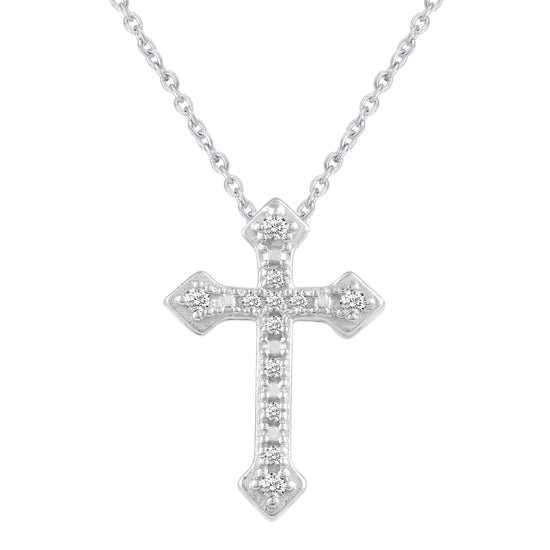 Cluster and Celtic Cross Layered 1/10 Cttw Natural Diamond Pendant Necklace set in 925 Sterling Silverβ¦