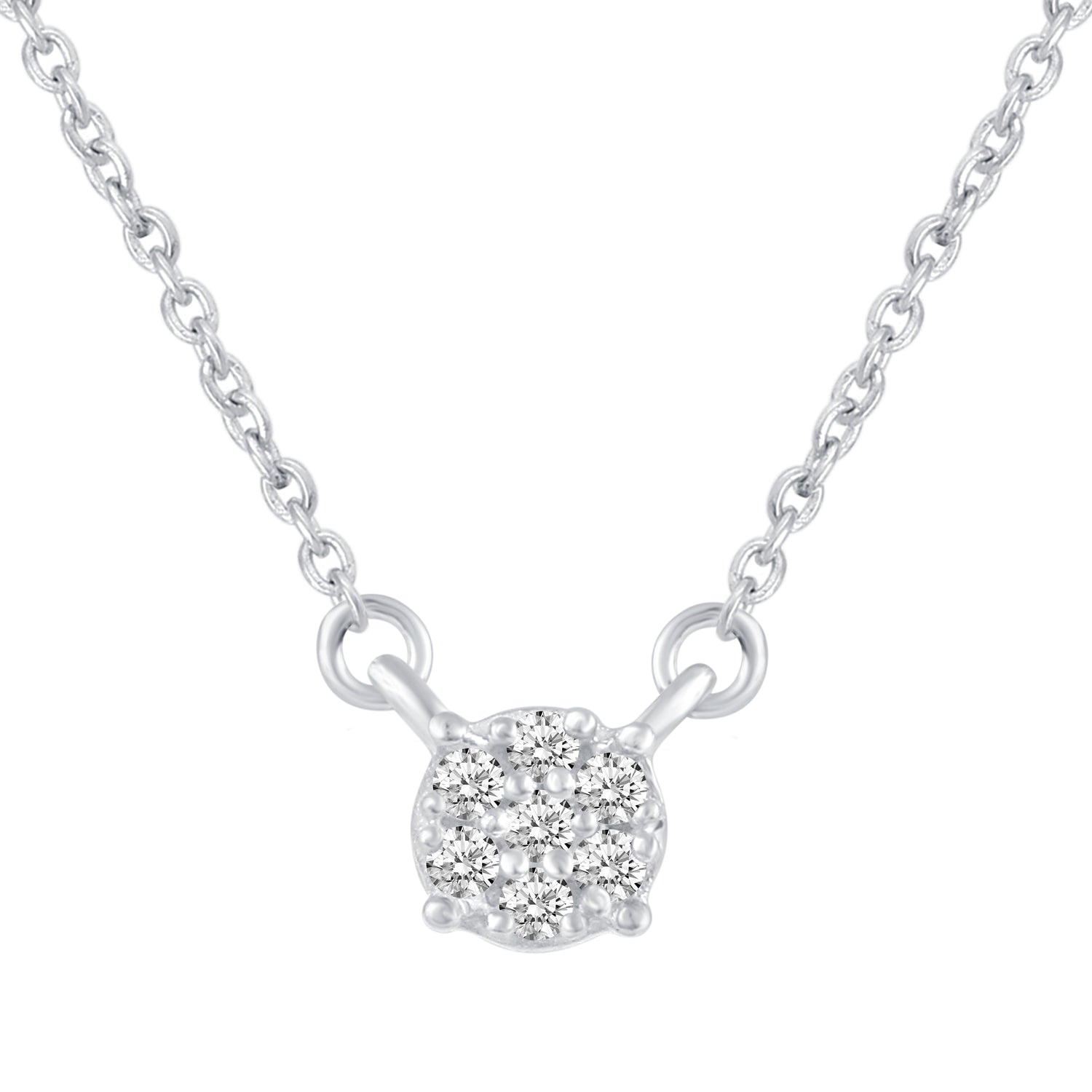 Round Cluster 1/20 Cttw Natural Diamond Pendant Necklace set in 925 Sterling Silver