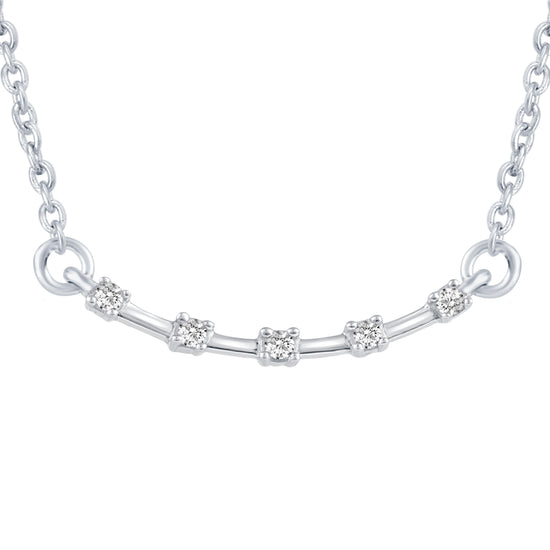 Curved Sideways Bar 1/20 Cttw Natural Diamond Pendant Necklace set in 925 Sterling Silver